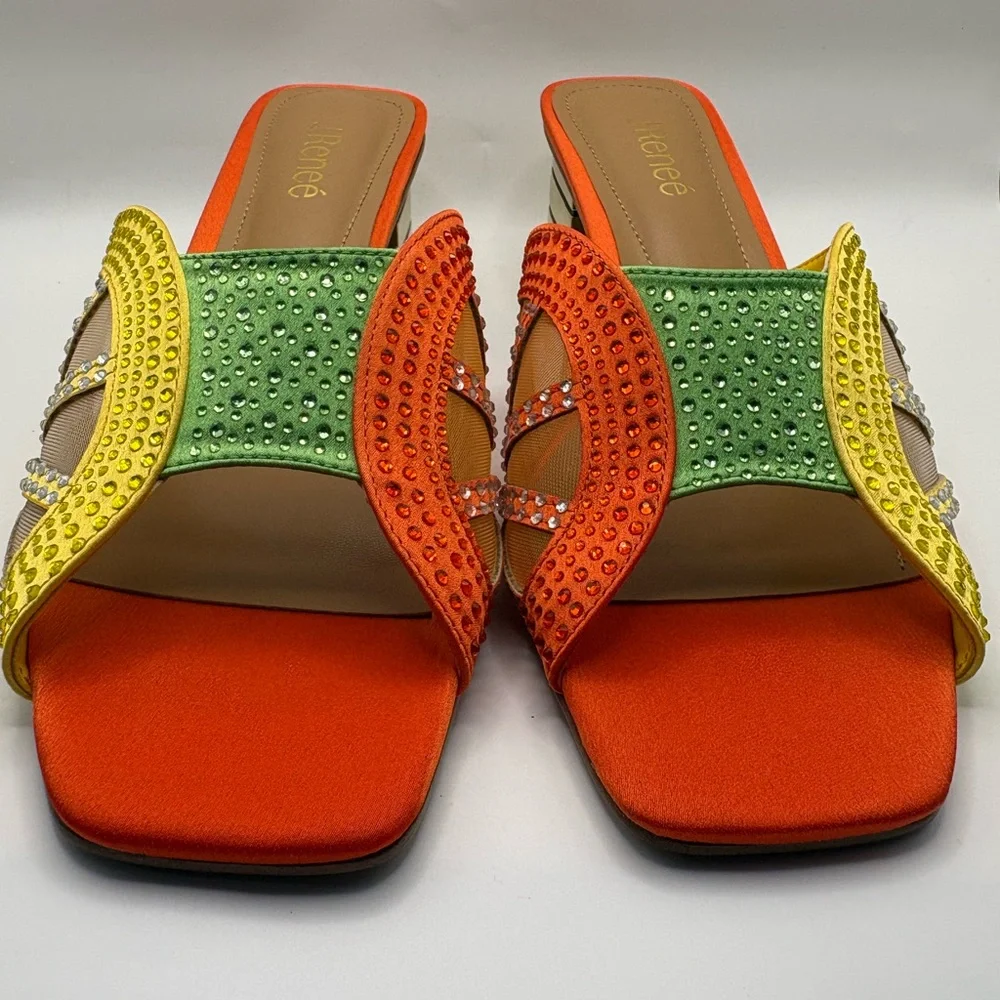 J.Renee Orange, Yellow & Green Embellished Low Block Heel Slide - Picture 11 of 16